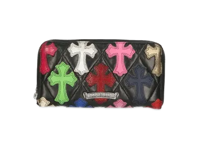 Chrome Hearts REC F Zip Quilted Cross Patch Leather Wallet "Black/Red/Blue"