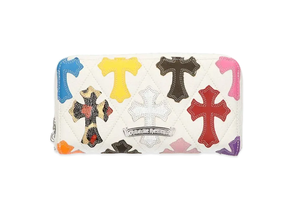 Chrome Hearts REC F Zip Quilted Cross Patch Leather Wallet "White/Gold/Yellow"