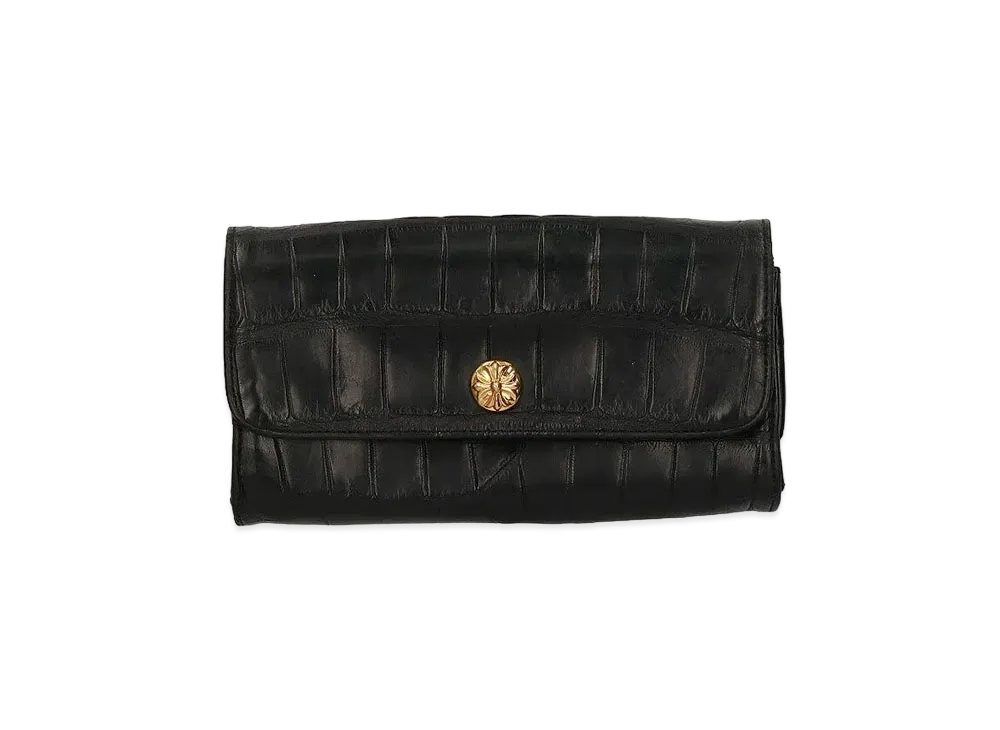 Chrome Hearts Judy Alligator 22K Cross Button Alligator Leather Wallet "Black/Yellow Gold"