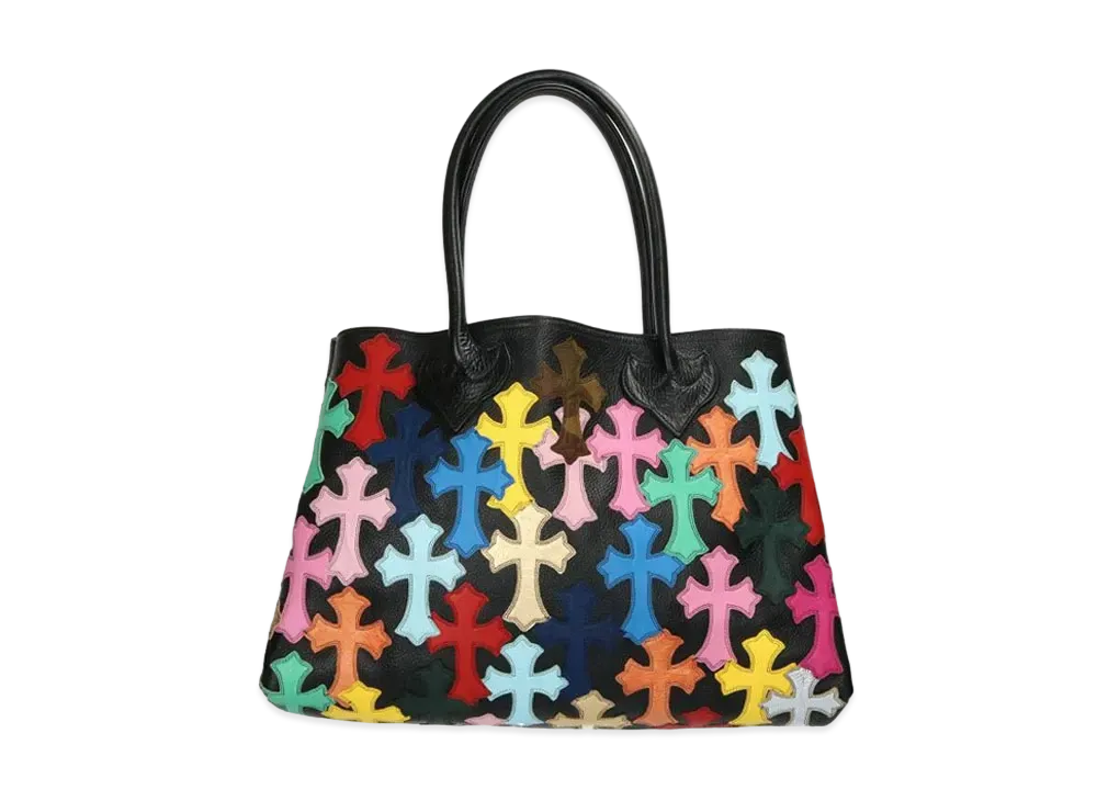 Chrome Hearts W SNP Cemetar Tote Leather Tote Bag with Cross Patch "Black/Multi Color"