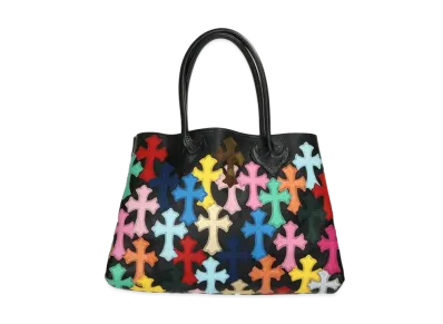 Chrome Hearts W SNP Cemetar Tote Leather Tote Bag with Cross Patch "Black/Multi Color"