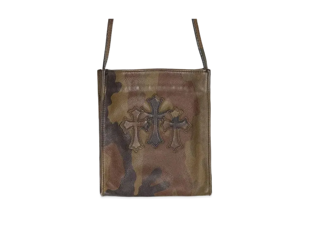 クロムハーツ スクエアポケット 3クロスパッチ レザー ショルダーバッグ "カーキ"