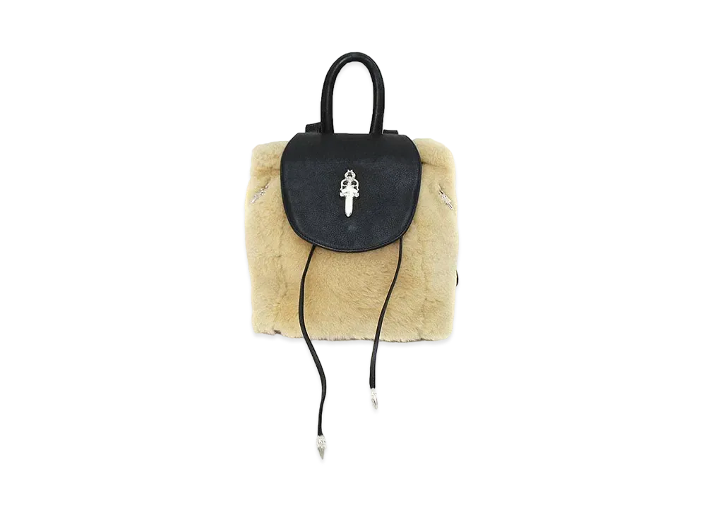 Chrome Hearts Iggy SML Shirring16F Leather Switching Boa Fleece Backpack "Beige/Black"