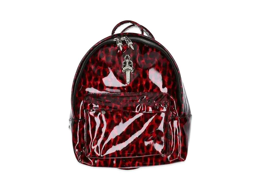 Chrome Hearts Back to School Patent Leather Leopard Pattern Dagger Zip Backpack "Red"