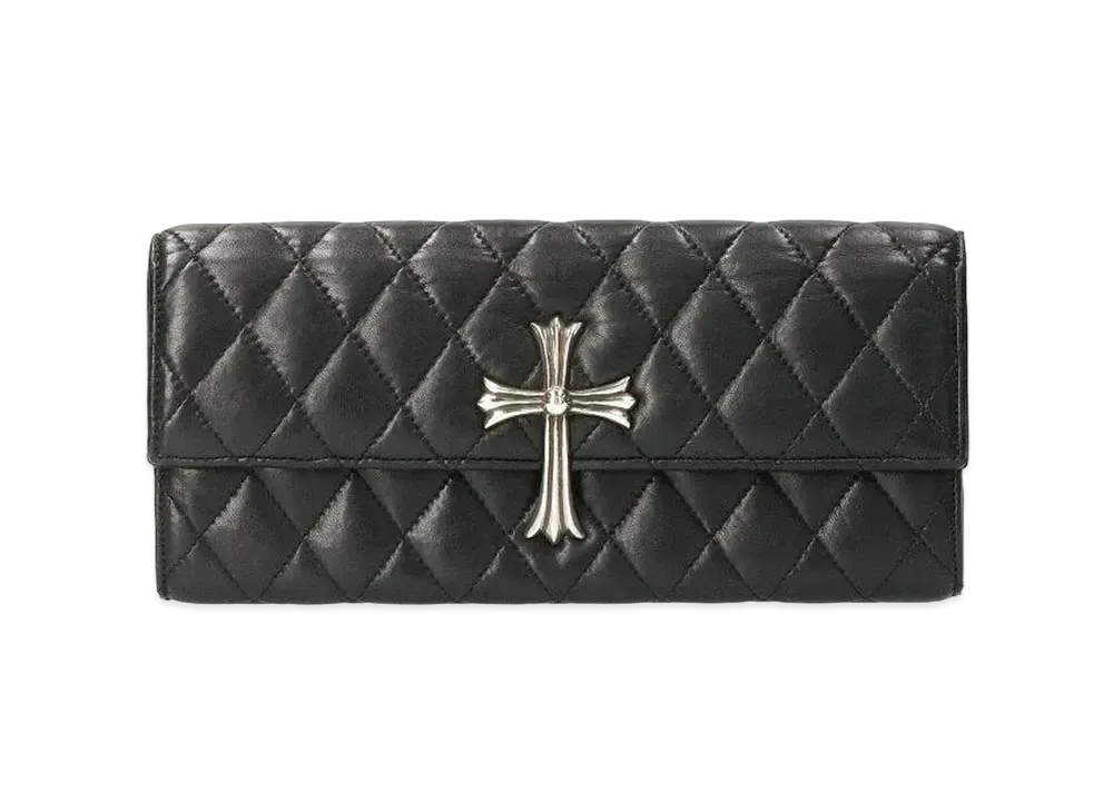 Chrome Hearts Dinner Large CH Cross Quilting Leather Clutch Bag "Black"