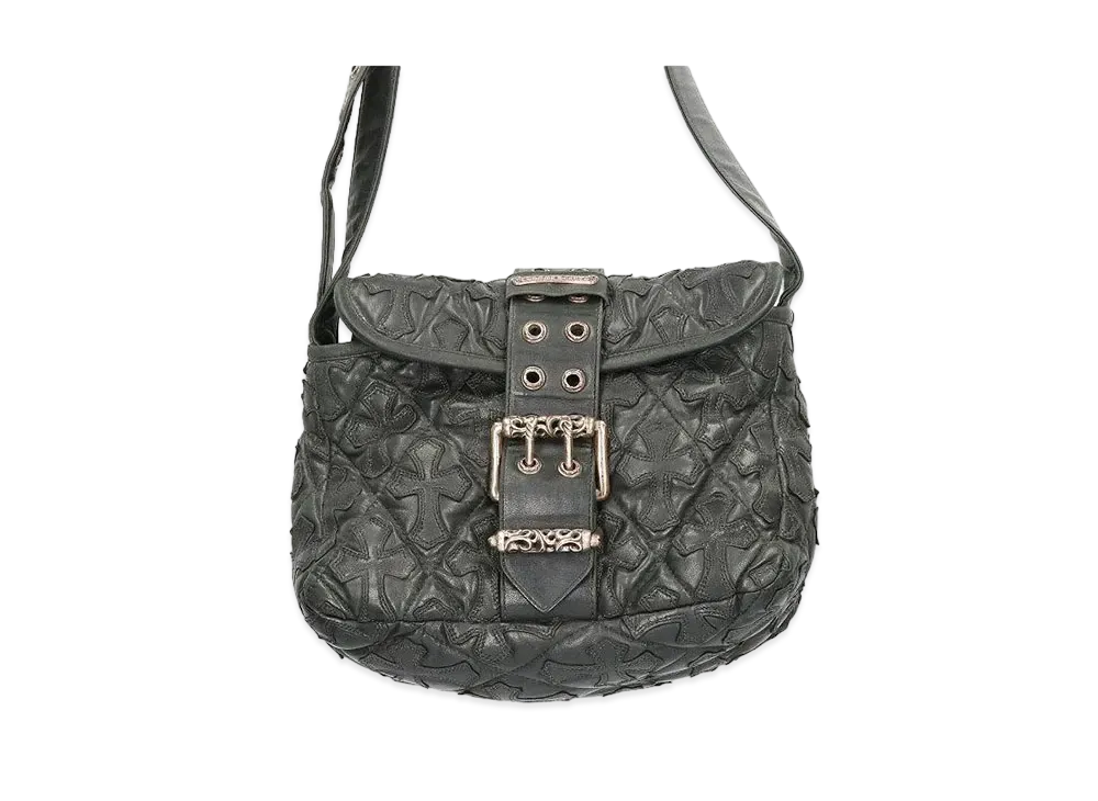 Chrome Hearts Gevender Double Pinbert Leather Shoulder Bag "Black"