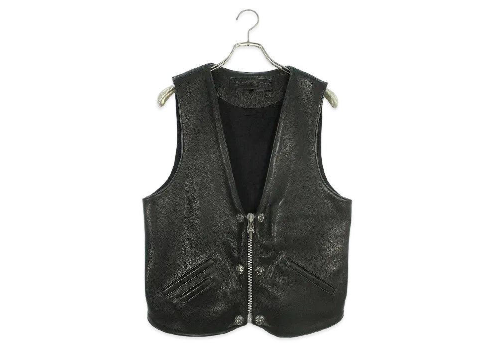 Chrome Hearts Filiglly Cross Custom Cross Ball Button Leather Vest "Black"