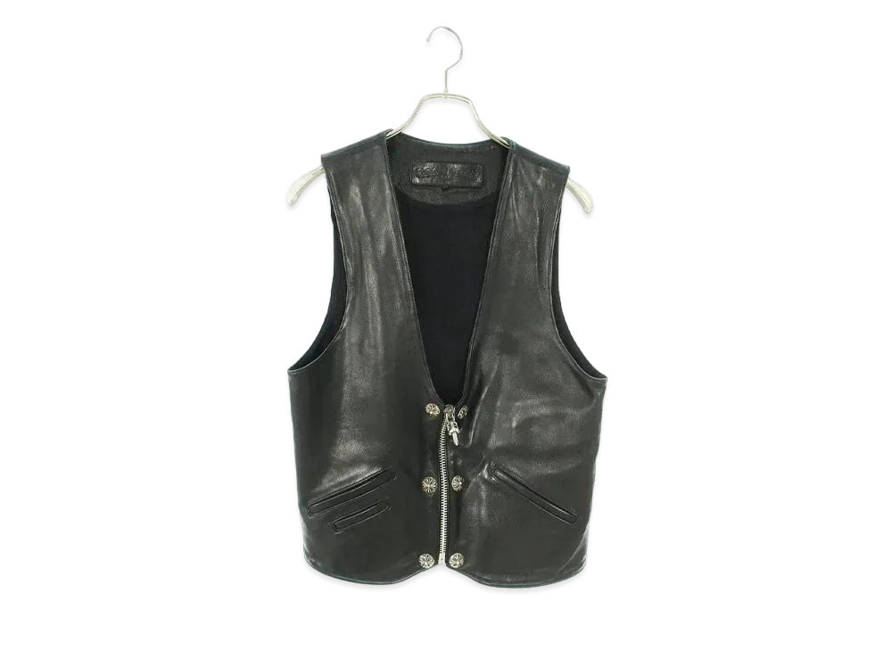 Chrome Hearts Back Cross 6B Dagger Zip Leather Vest "Black"
