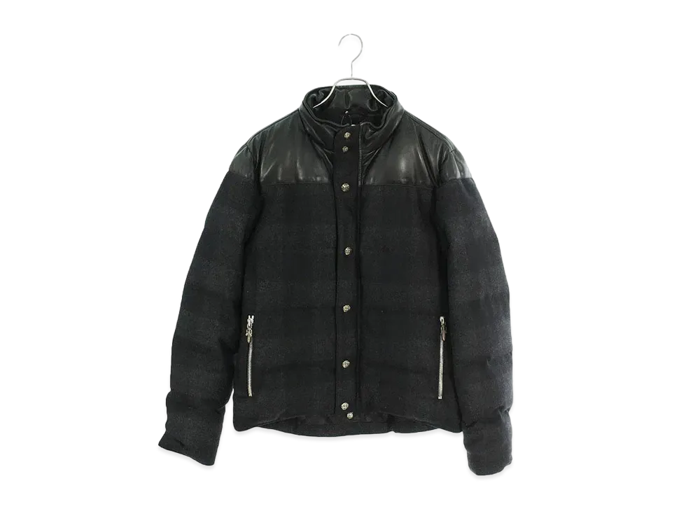 Chrome Hearts Check Pattern Leather Switch Wool Down Jacket "Black"