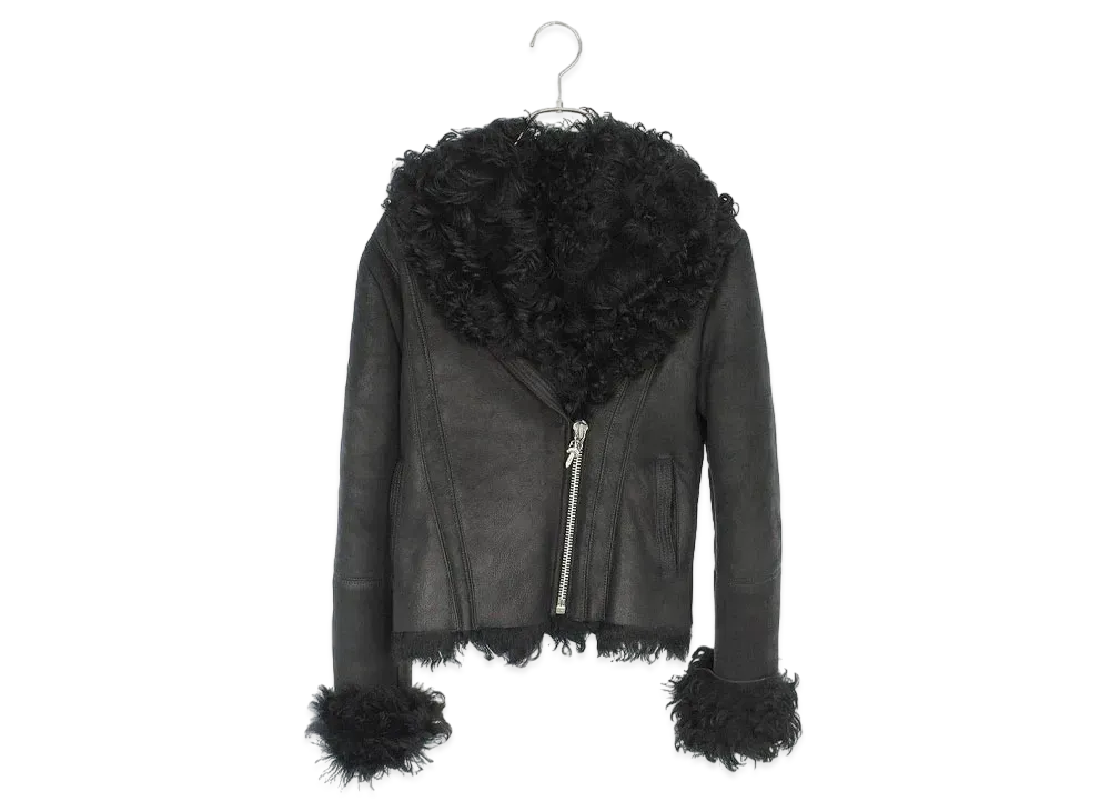 Chrome Hearts Dagger Zip Curly Mouton Riders Leather Jacket "Black"