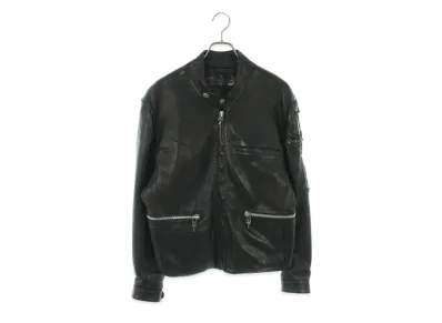 Chrome Hearts Racing Large Cross Dagger Zip Single Riders Leather Jacket "Black"