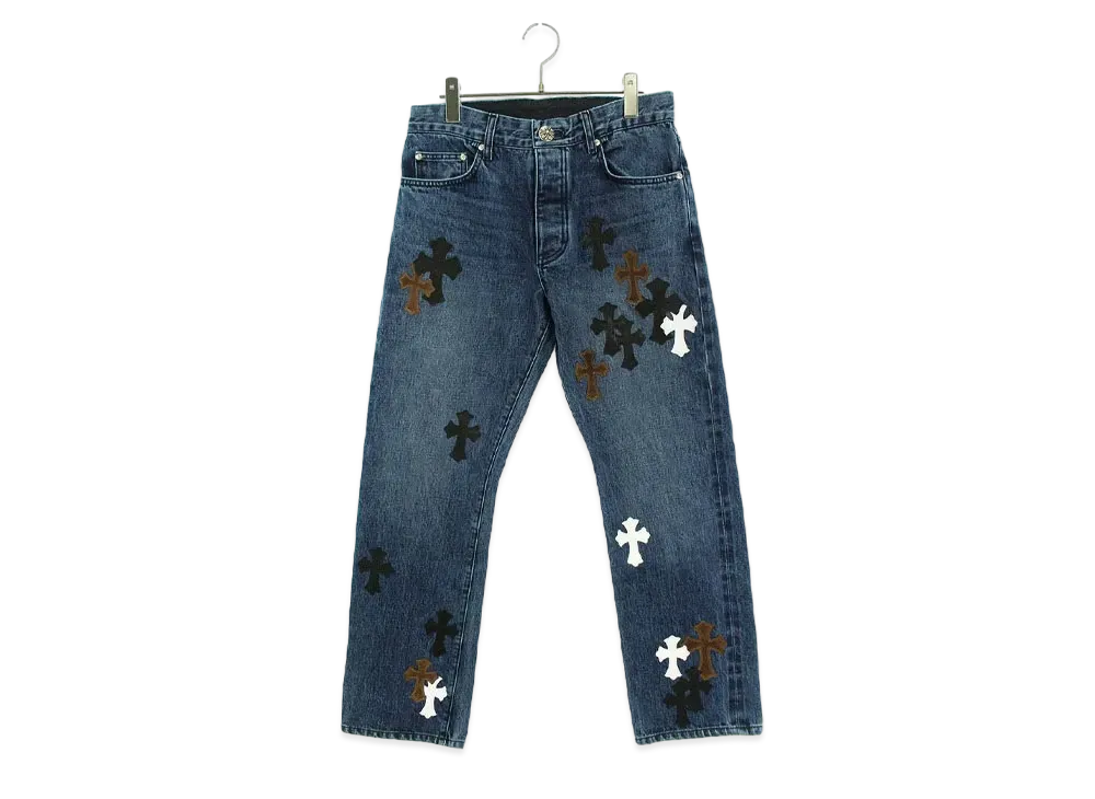 Chrome Hearts Jean Strtlg FBRC Cross Patch Washed Denim Pants "Blue/Black/White/Brown"