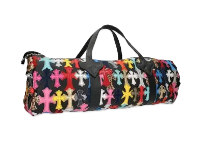 Chrome Hearts Duffle Gym Bag CEME M Cross Patch Leather Boston Bag "Black/Multi Color"