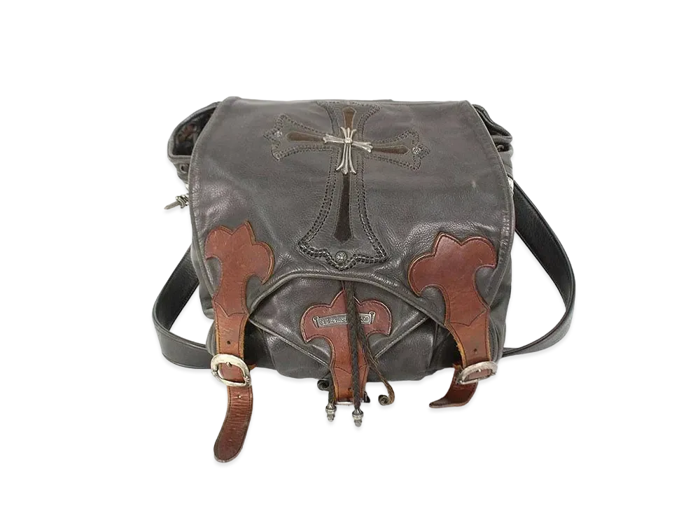 Chrome Hearts Gunslinger Strap Leather Backpack with Large CH Cross "Black/Brown"