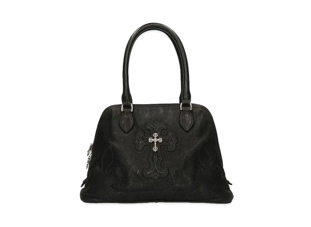 Chrome Hearts #1 Slouchy MO Philigrey Cross Decoration Flerknee Destroy Leather Hand Bag "Black"