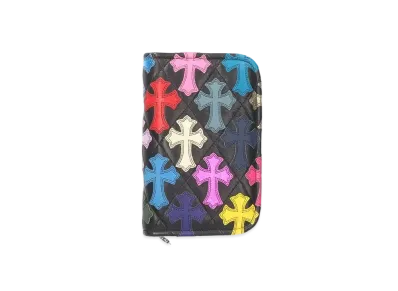 Chrome Hearts Zip Organizer Cross Patch Quilting Wallet "Black/Multi Color"
