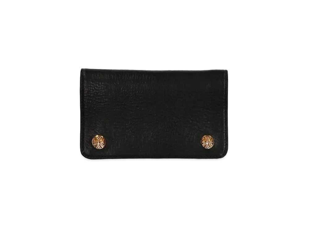 Chrome Hearts 22K 1 Zip Cross Button Leather Wallet "Black/Yellow Gold"