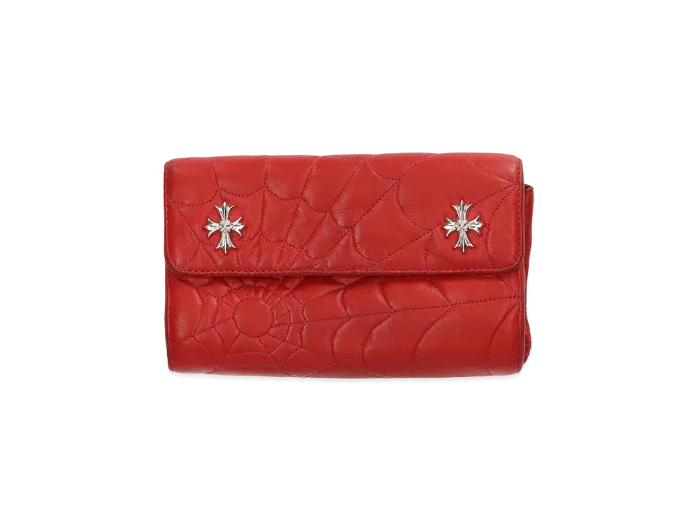 Chrome Hearts Spider Wave Cross Button Leather Wallet "Red"
