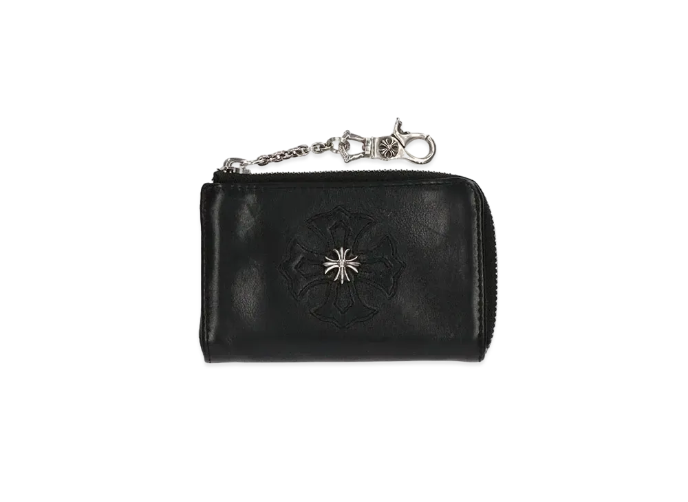 Chrome Hearts Mini Pouch Leather Coin Case with Clip "Black/Silver"