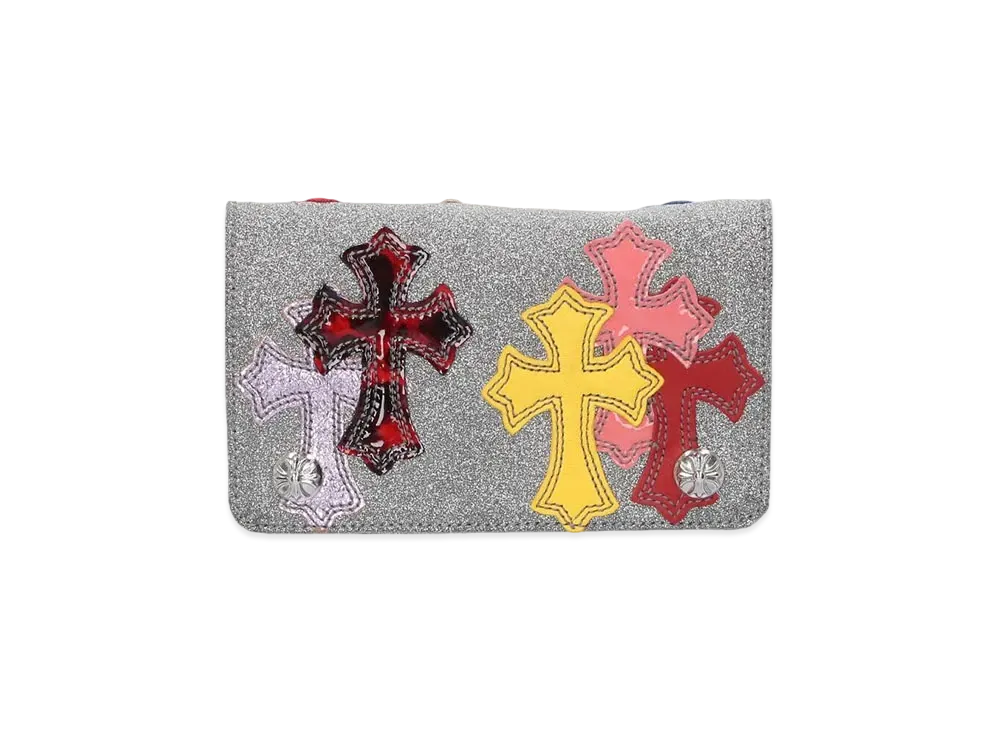 Chrome Hearts 1 Zip Cross Patch Cross Button Leather Wallet "Silver/Multi Color"