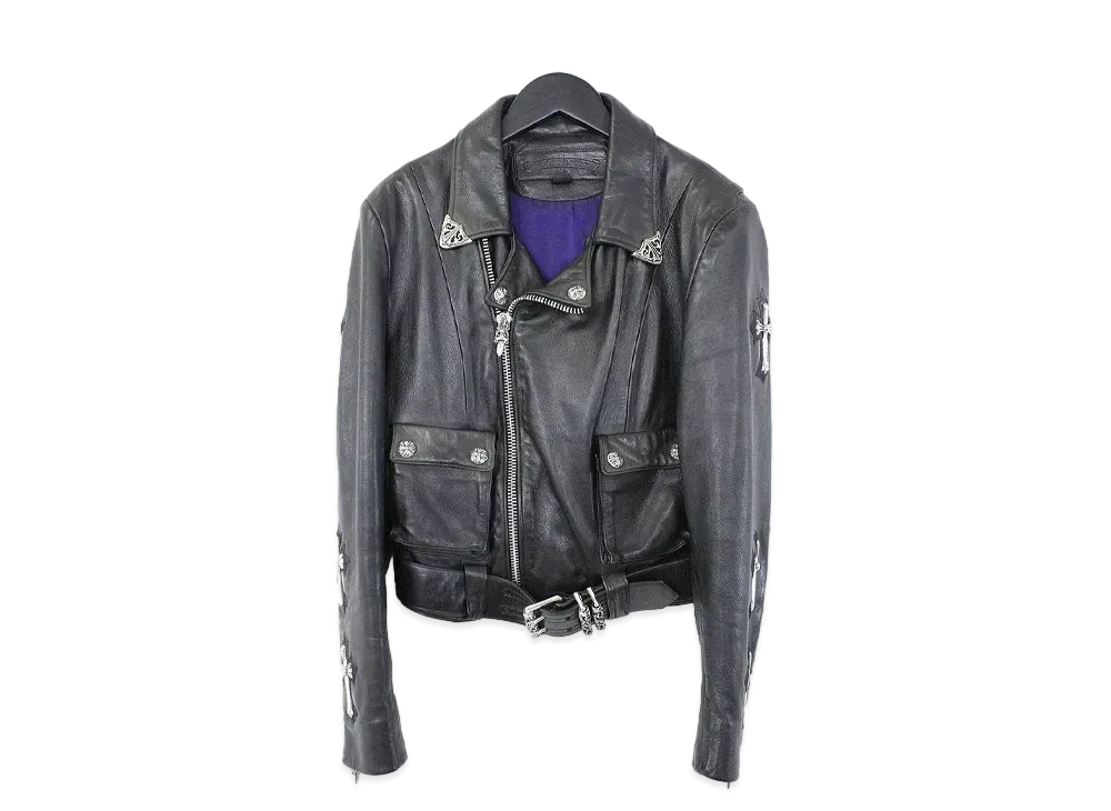 Chrome Hearts 7 Large CH Cross Decoration Leather Riders Jacket "Black"