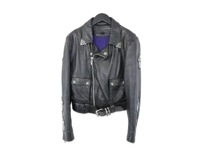 Chrome Hearts 7 Large CH Cross Decoration Leather Riders Jacket "Black"