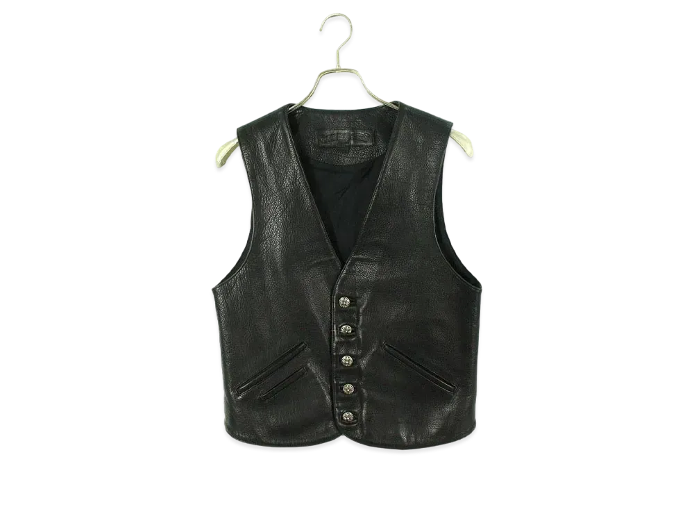 Chrome Hearts 5 Cross Ball Button Classic Leather Vest "Black"