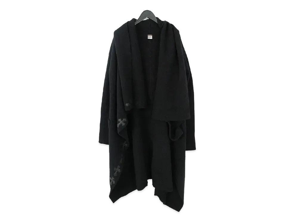 Chrome Hearts x Rick Owens Cross Leather Patch Drape Cardigan Coat "Black"