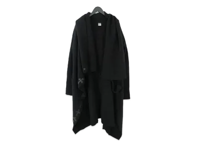 Chrome Hearts x Rick Owens Cross Leather Patch Drape Cardigan Coat "Black"