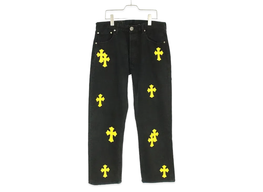 Chrome Hearts U VNTG Jean WH/RED TAB with cross -patch Washed denim pants "Black/Yellow"