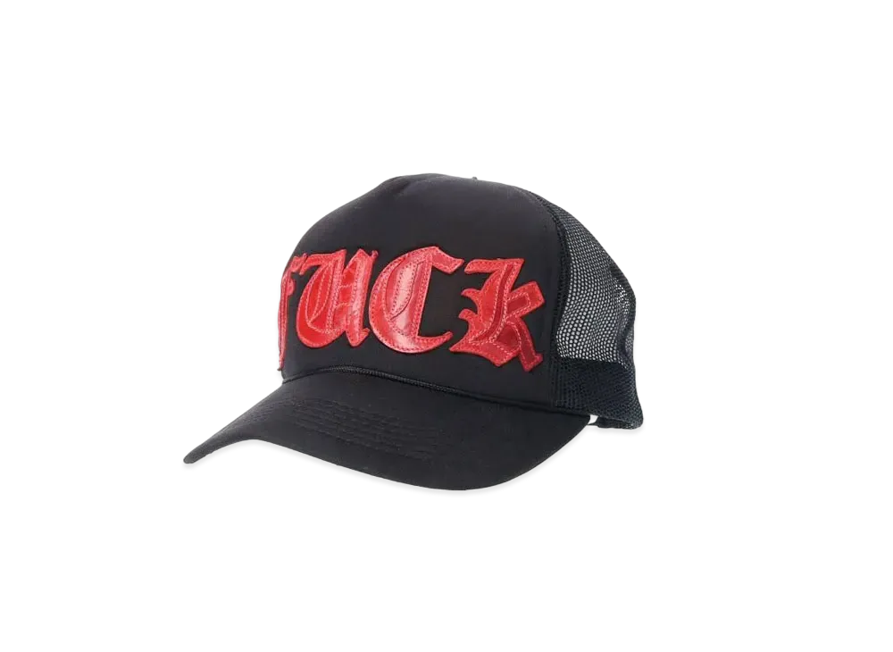 Chrome Hearts Trucker Cap Fuck Leather Patch Cross Ball "Black/Red"