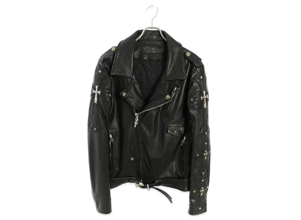Chrome Hearts SLUFF LTHR VJCH Cross Patch Decoration Double Riders Leather Jacket "Black"