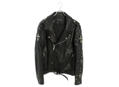 Chrome Hearts SLUFF LTHR VJCH Cross Patch Decoration Double Riders Leather Jacket "Black"