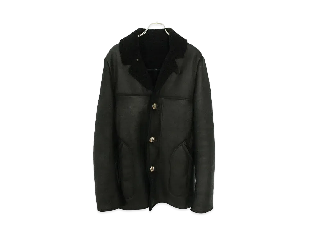 Chrome Hearts RNCH SHRLNG VJ Mouton Riders Leather Jacket "Black"