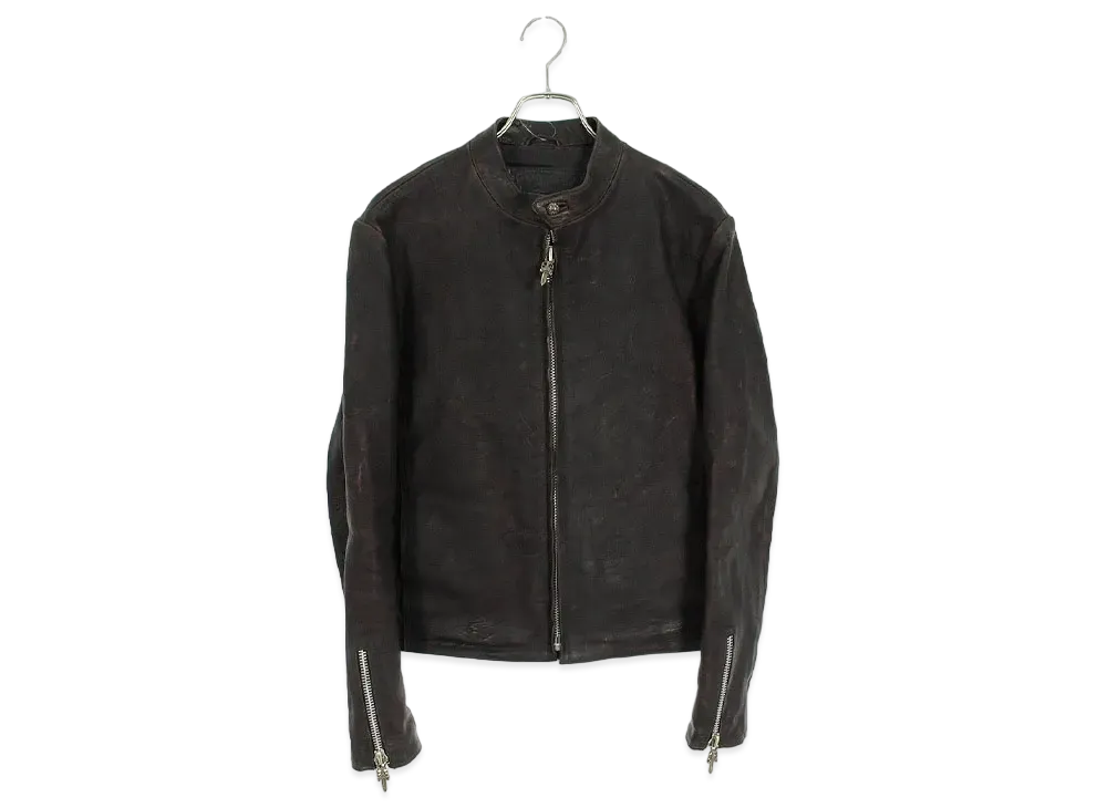 Chrome Hearts Racing 2 Dagger Zip Single Riders Leather Jacket "Dark Brown"