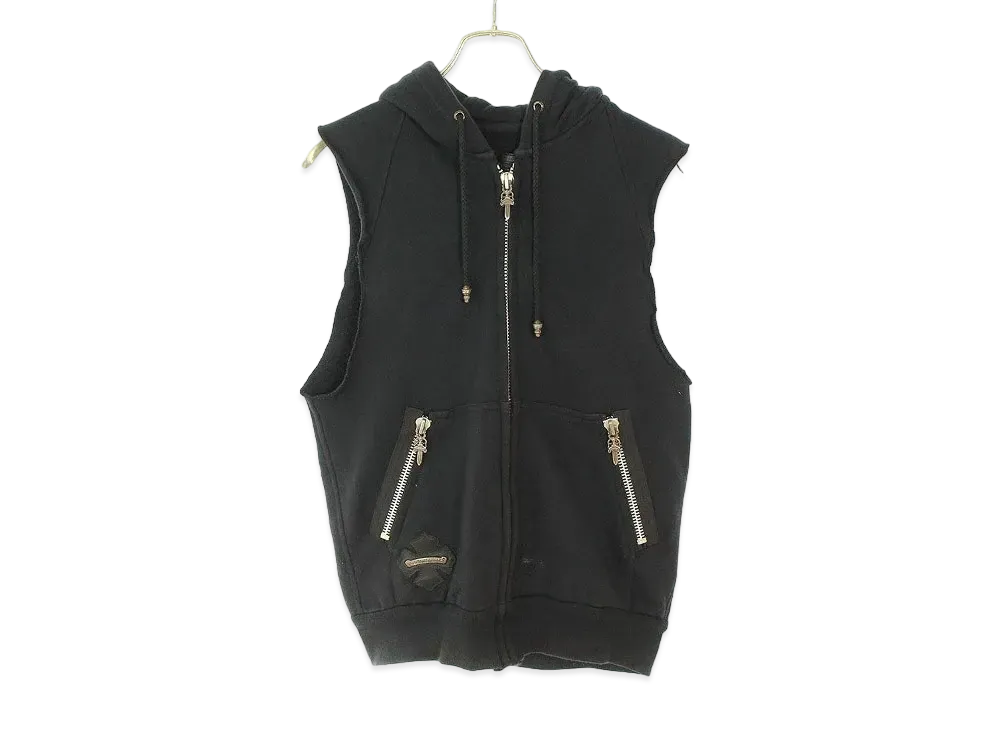 Chrome Hearts LI'L PUDGE SS Dagger Zip Leather Sleeveless Vest "Black"