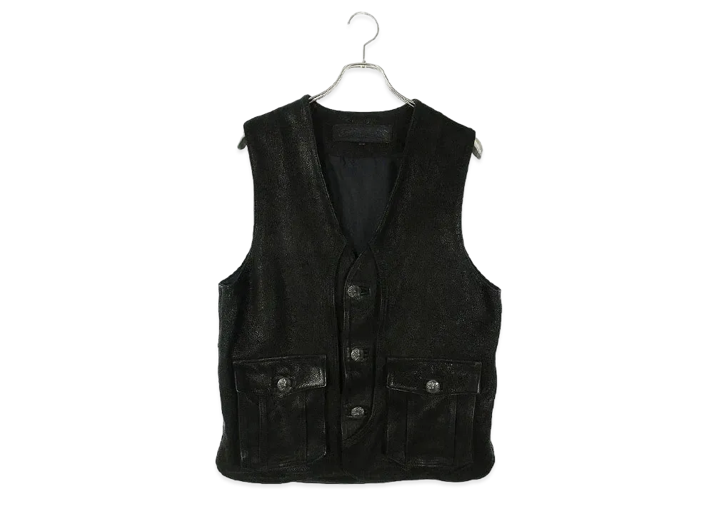 Chrome Hearts Hunting Cross Ball Button Back Dagger Quilting Vest "Black"