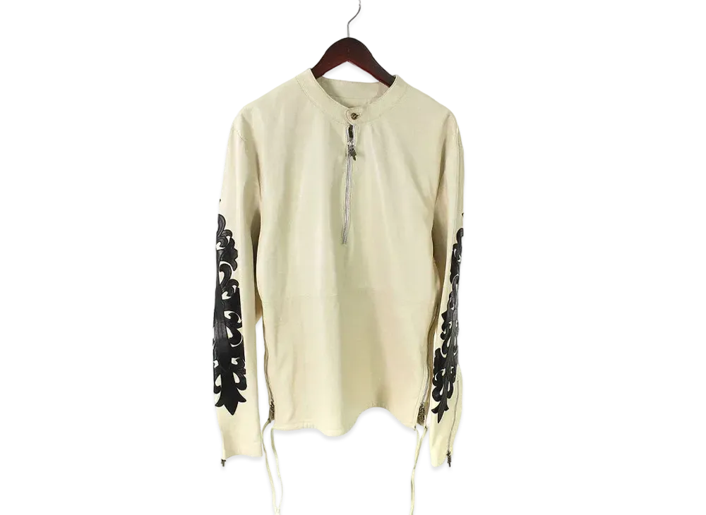 Chrome Hearts Easy Riders Dagger Zip Leather Jacket with Floral Patch "Beige/Black"