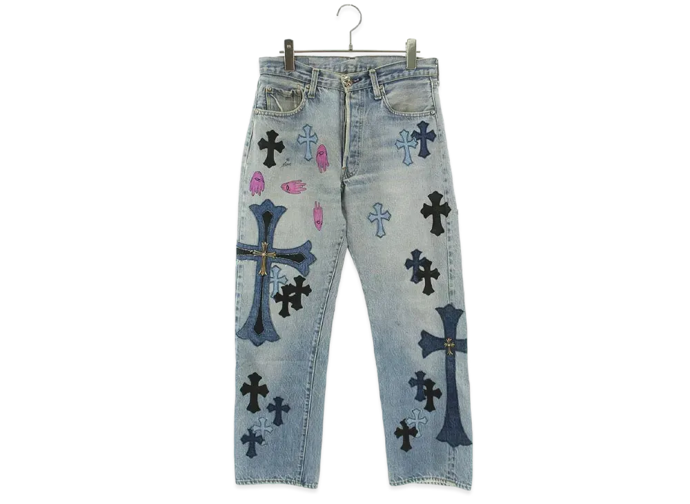 Chrome Hearts DENIMS LAYERS ON LAYERS XCLUSIVELY UNSLASHABLE Washed Denim Pants with Cross "Blue"