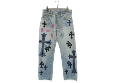 Chrome Hearts DENIMS LAYERS ON LAYERS XCLUSIVELY UNSLASHABLE Washed Denim Pants with Cross "Blue"