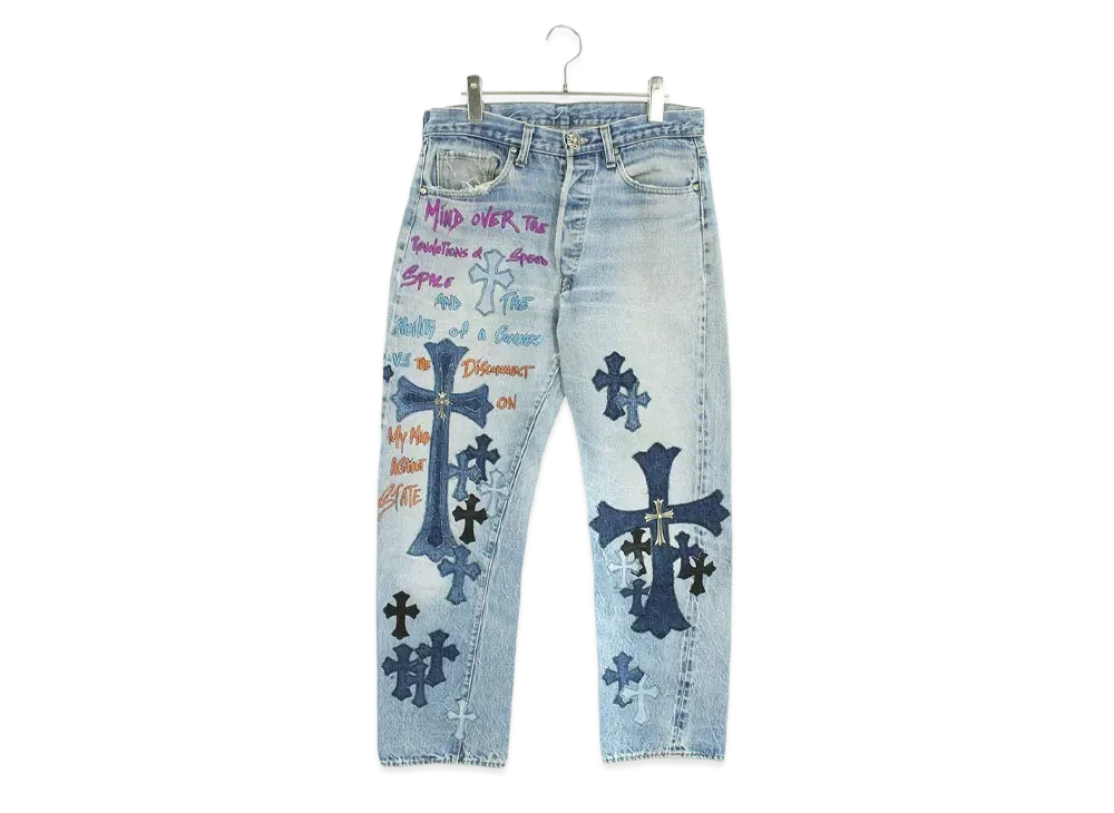 Chrome Hearts DENIMS LAYERS ON LAYERS XCLUSIVELY UNSLASHABLE Washed Denim Pants with Cross "Blue"