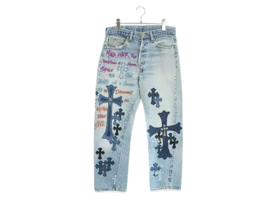 Chrome Hearts DENIMS LAYERS ON LAYERS XCLUSIVELY UNSLASHABLE Washed Denim Pants with Cross "Blue"