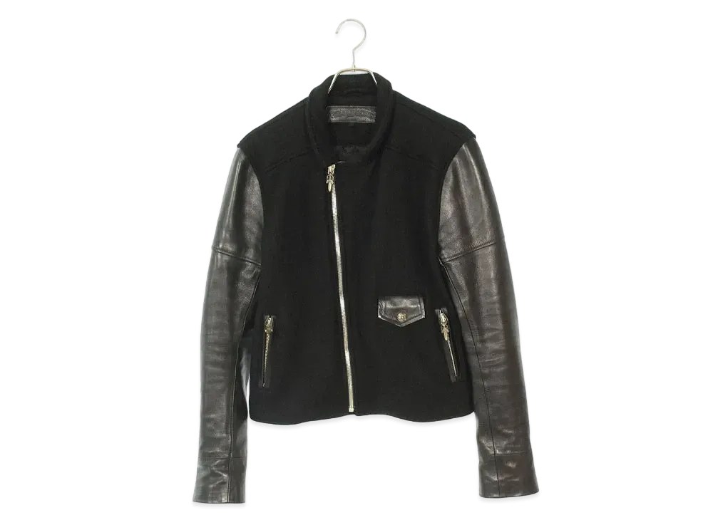 Chrome Hearts Cretin Sleeve Leather Cashmere Riders Jacket "Black"