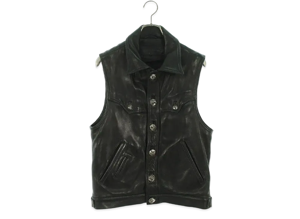 Chrome Hearts Classic Jean Leather Crow Button Vest "Black"