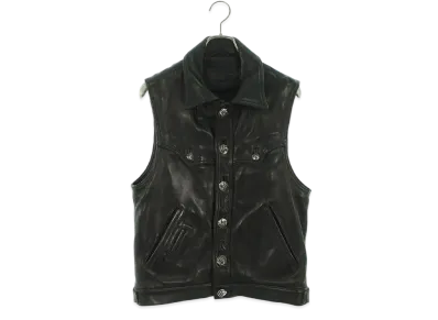 Chrome Hearts Classic Jean Leather Crow Button Vest "Black"