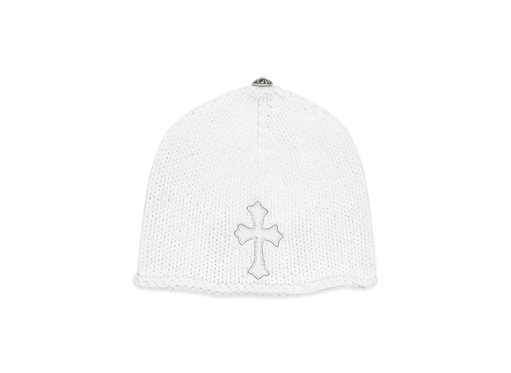Chrome Hearts Beanie Cash Leather Cross Patch Cross Ball Cashmere "White"