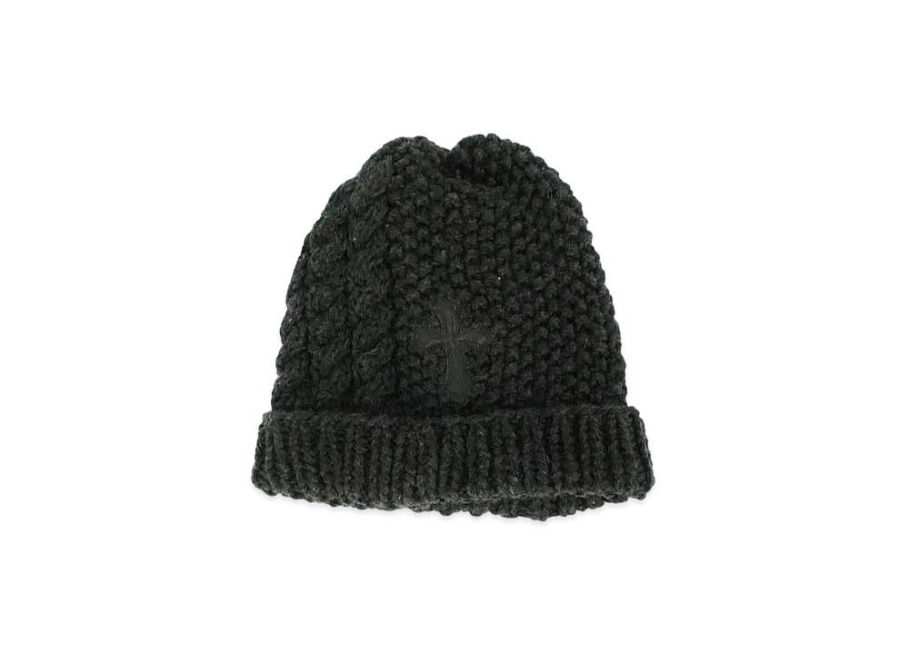 クロムハーツ ビーニー キャッシュ レザークロスパッチ クロスボール付き カシミヤ "ダークグレー"