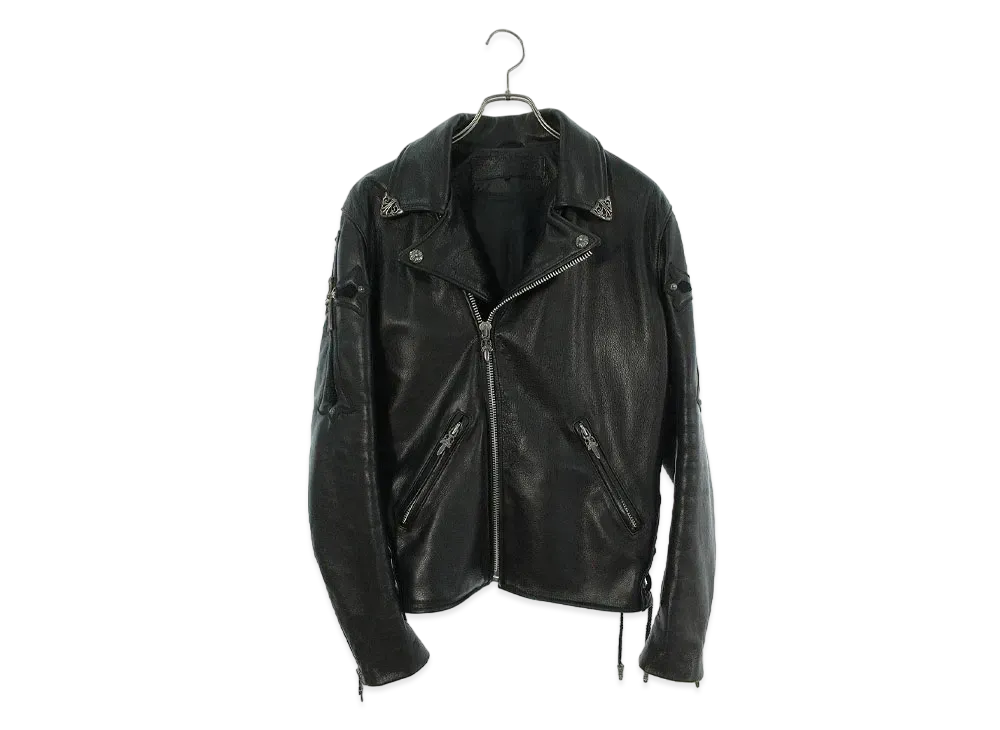 Chrome Hearts Basic Moto Filiglly Large Cross Custom Riders Leather Jacket "Black"