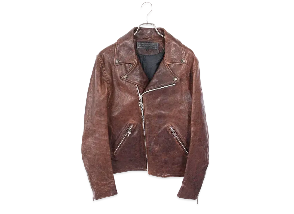 Chrome Hearts Basic Moto Dagger Zip Riders Leather Jacket "Brown"