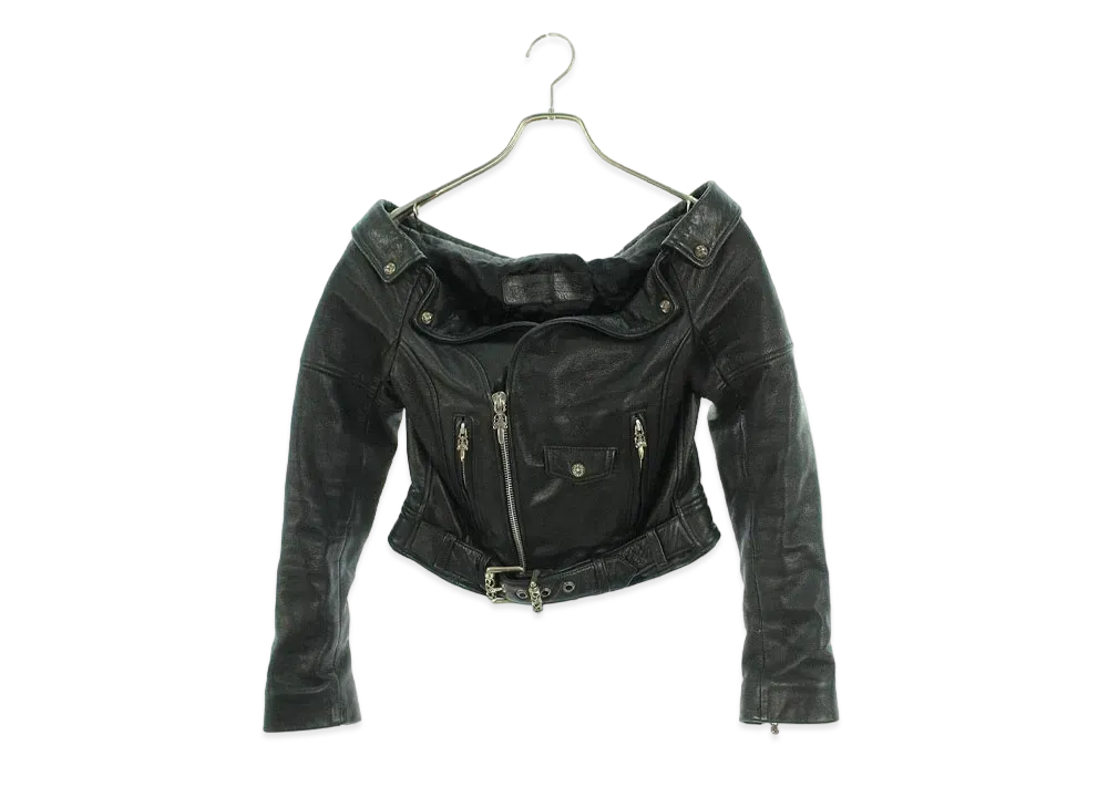 Chrome Hearts Baby Love Jacket Off-shoulder Double Riders Leather Jacket "Black"